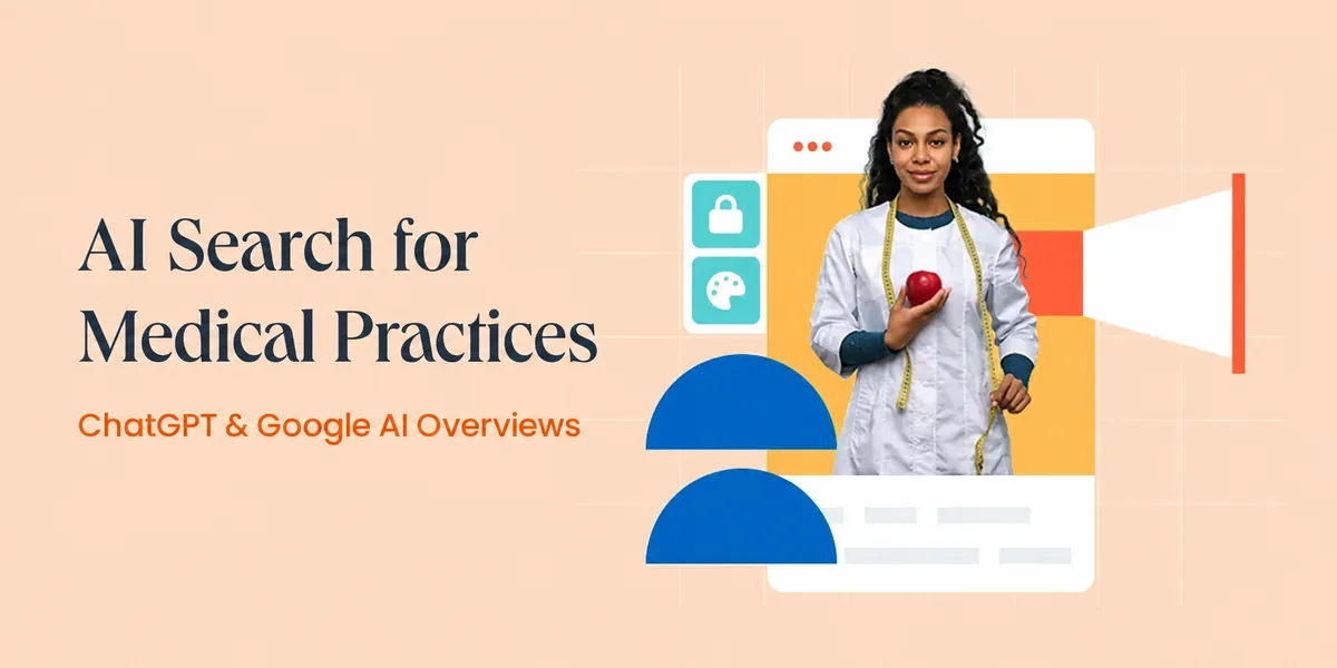 AI Search for Medical Practices cover with a clinician and healthcare content graphic