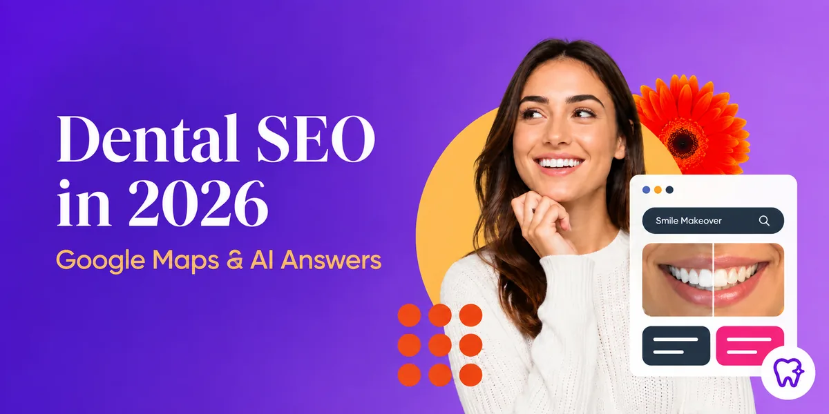 Dental SEO in 2026 cover with smile makeover and search graphics