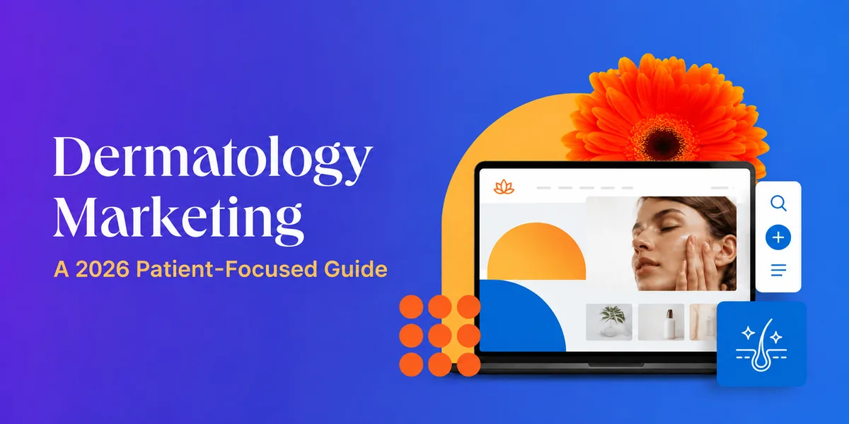 Dermatology Marketing guide cover with a treatment website mockup