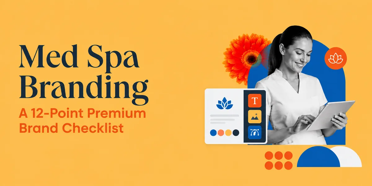 Med Spa Branding checklist cover with a practitioner and visual identity graphics