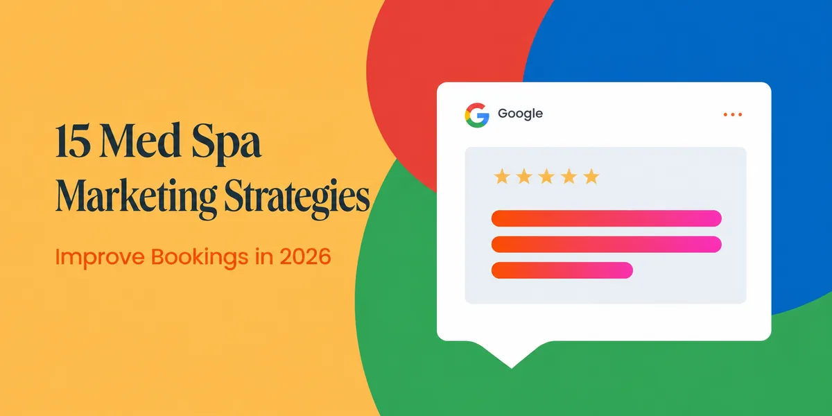 15 Med Spa Marketing Strategies cover with a Google review illustration