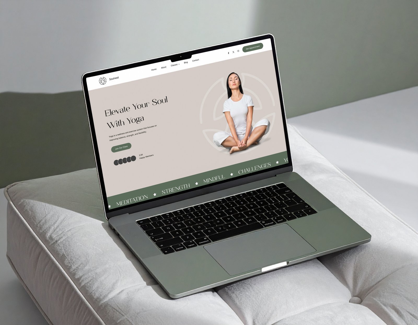 Yoga studio website mockup designed for class bookings