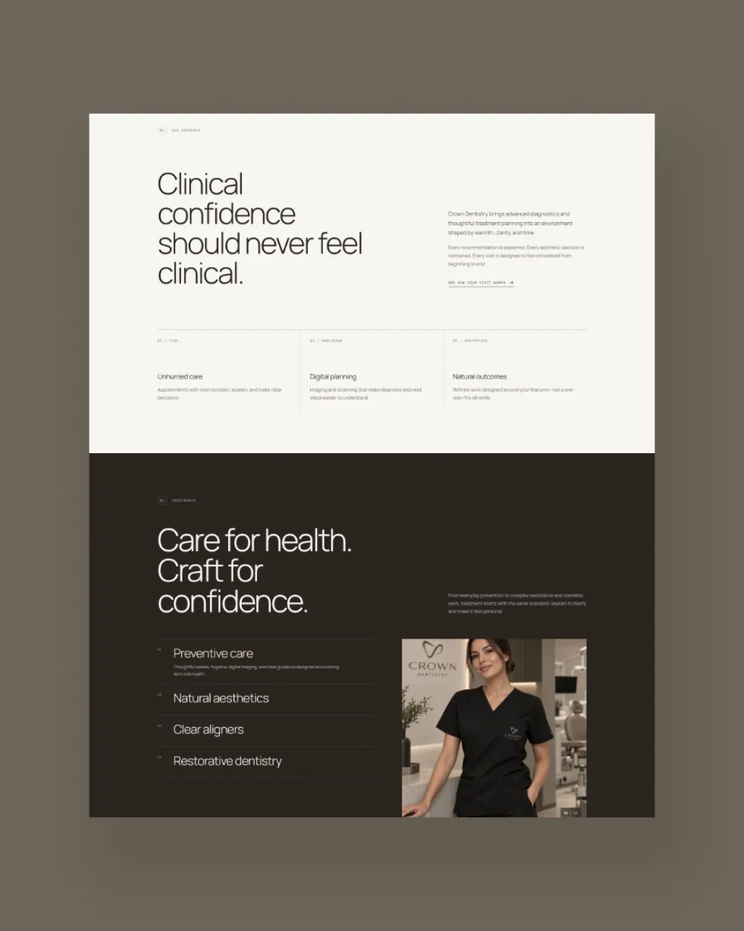 Crown Dentistry approach and treatment page designs