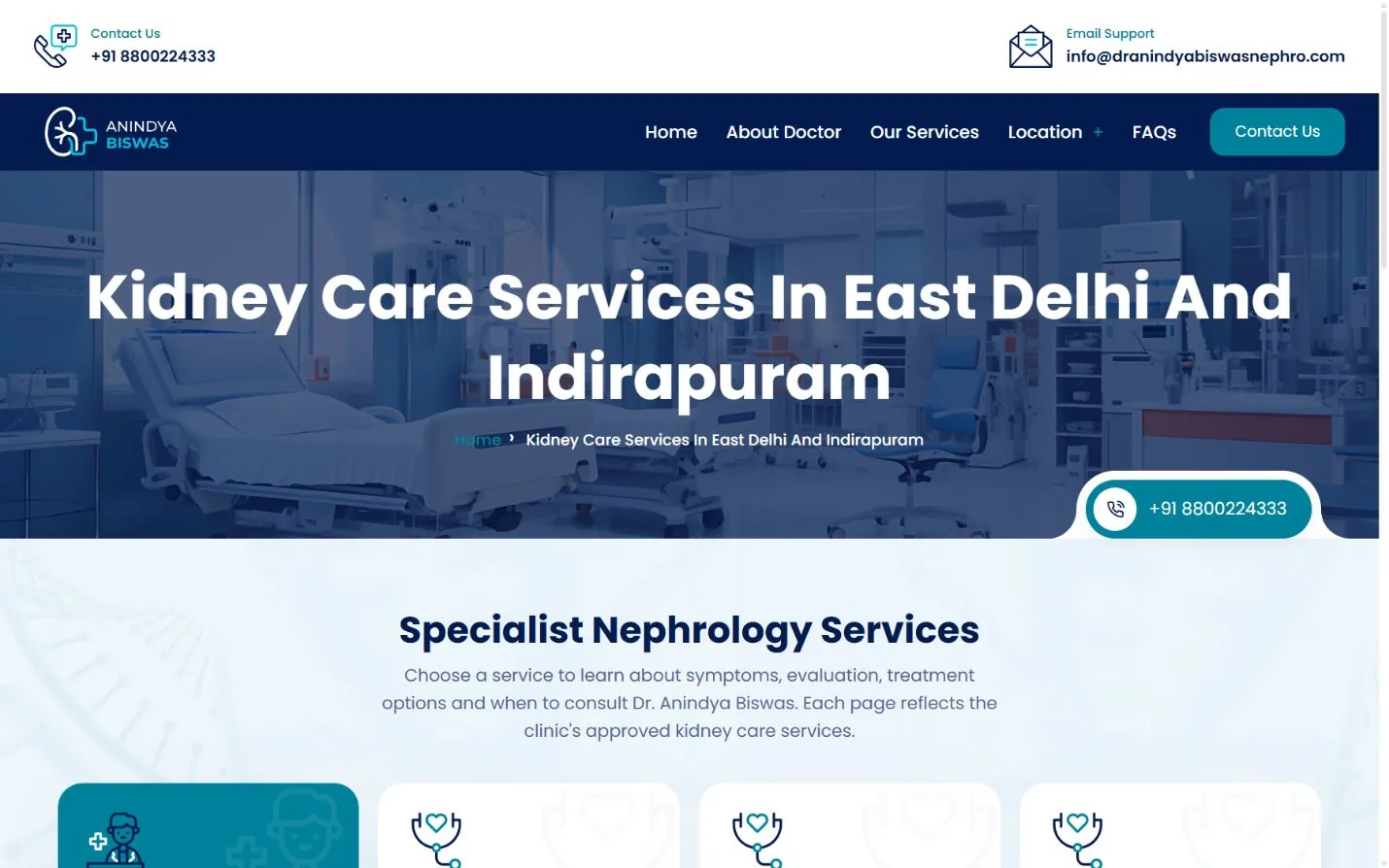 Dr. Anindya Biswas live website: dedicated kidney-care services page