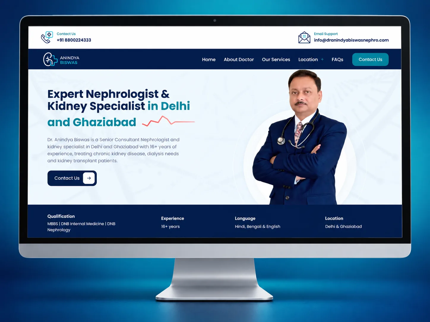 Dr. Anindya Biswas website displayed on a desktop monitor