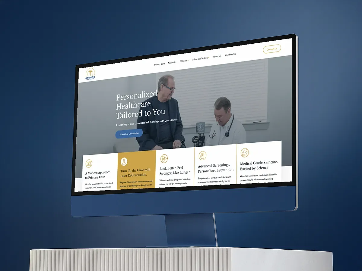 Garduno Family Medicine website design displayed on a desktop monitor