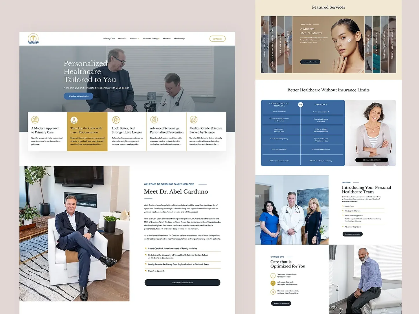 Garduno Family Medicine homepage, care services and practitioner sections