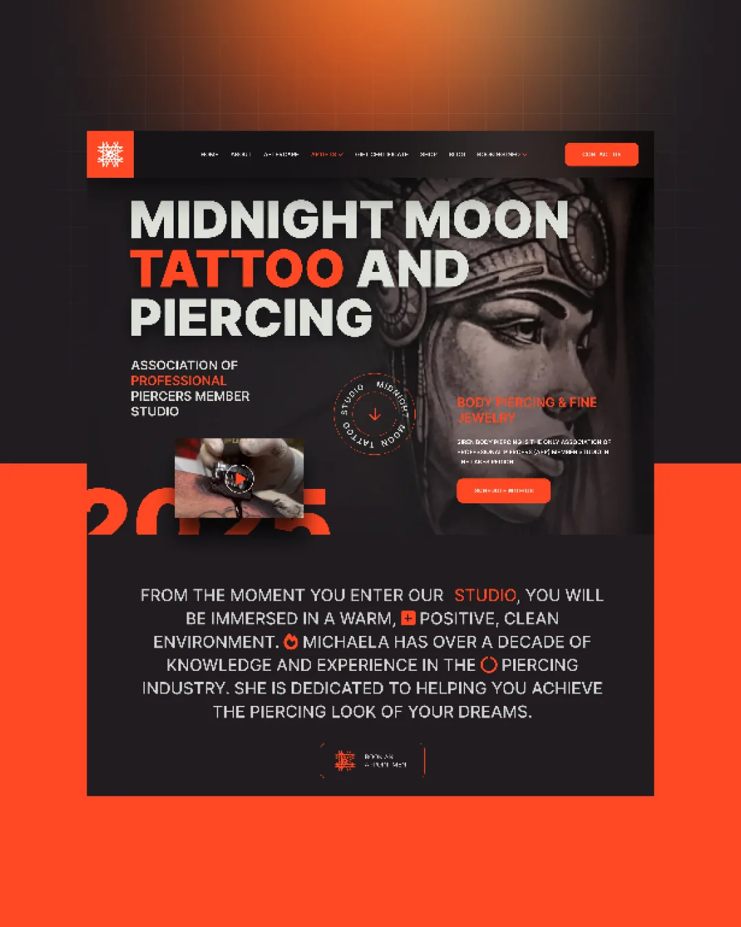 Midnight Moon Tattoo artist-focused website sections