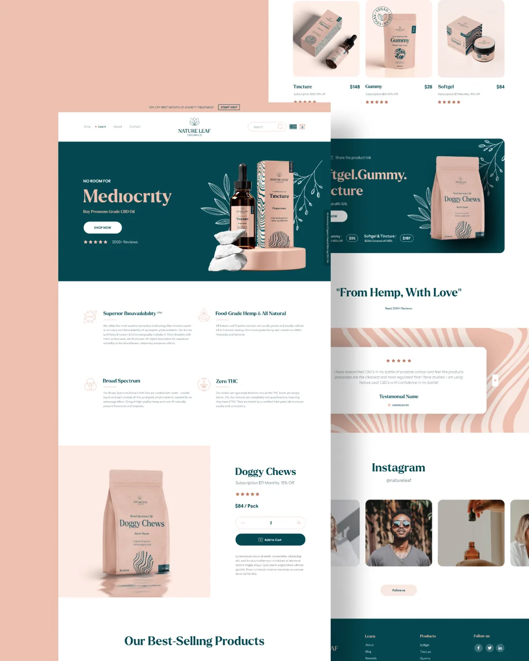 Nature Leaf Organics ecommerce page composition and product-discovery layouts