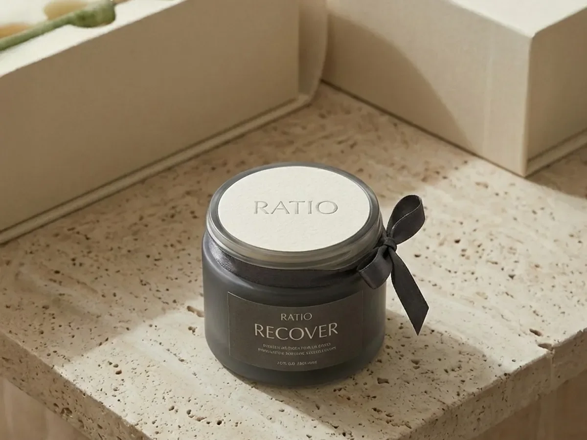 Ratio skincare packaging concept in a warm neutral palette