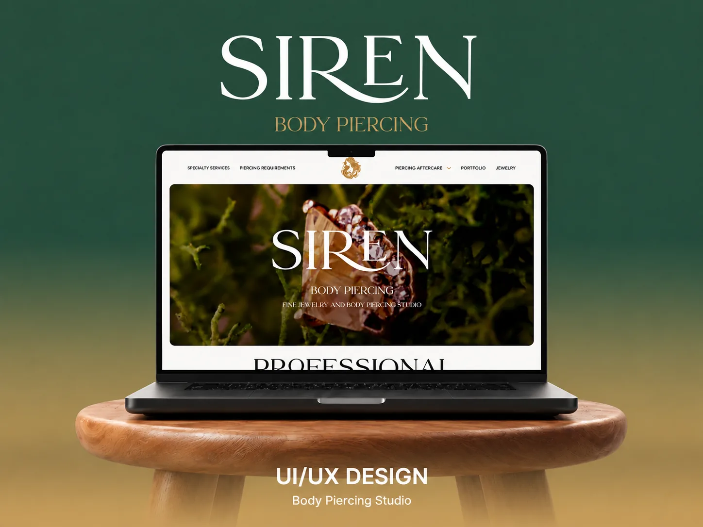Siren Body Piercing website displayed on a laptop